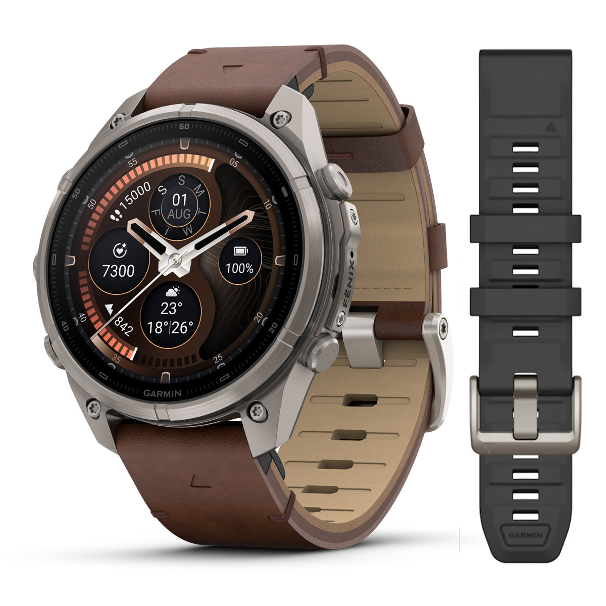 Garmin Fenix 9 Pro inReach 47 mm, Titanium with Walnut Leather band