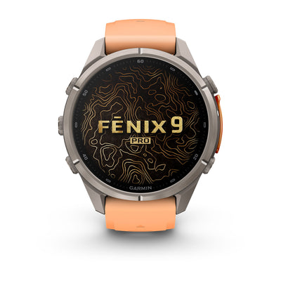 Garmin Fenix 9 Pro inReach front view showing the Fenix 9 Pro start screen