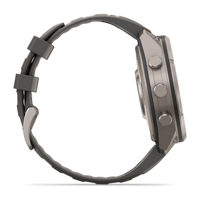 Garmin Fenix 9 Pro inReach Solar side view showing the buttons and band