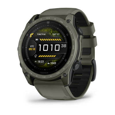 Garmin Tactix 8 AMOLED 51 mm with olive drab Cerakote bezel and two-tone silicone band