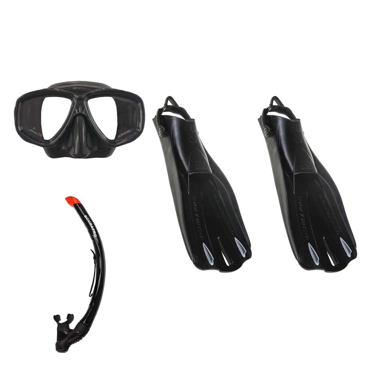 SCUBAPRO Ecco mask and snorkel in black, with GO Sport fins in white