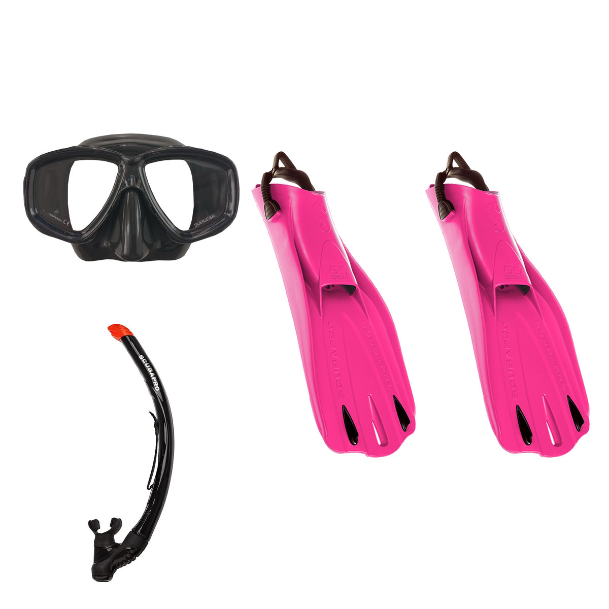 SCUBAPRO Ecco mask and snorkel in black, with GO Sport fins in white