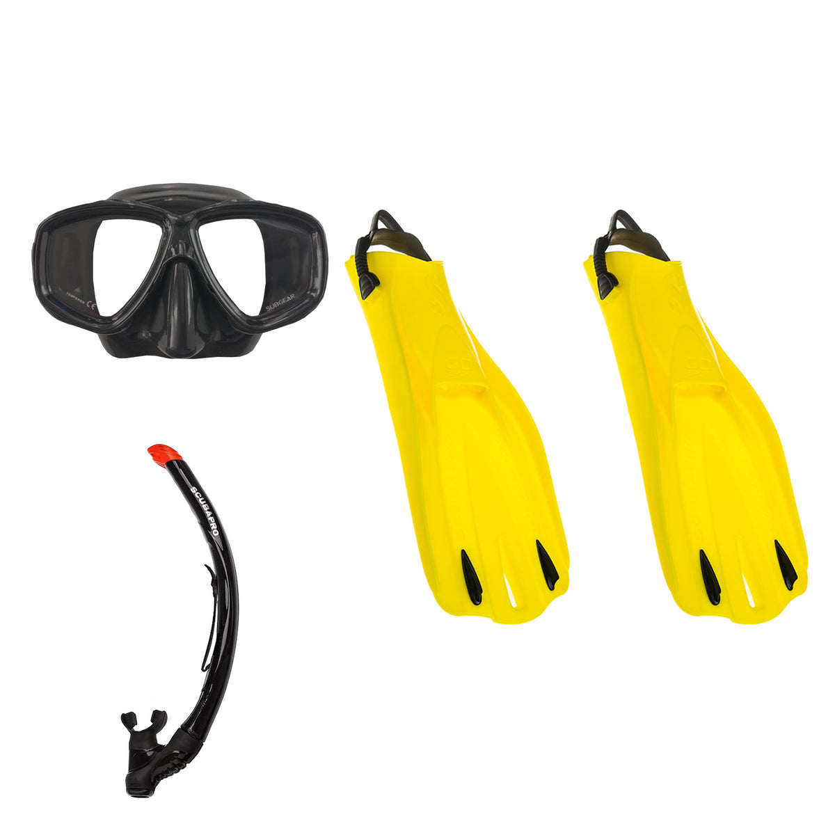 SCUBAPRO Ecco mask and snorkel in black, with GO Sport fins in white