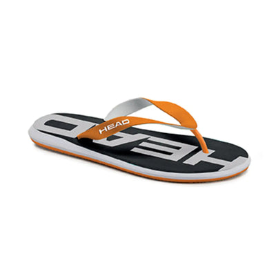 HEAD Rebel flip flop in black with orange strap and white HEAD logo on the sole
