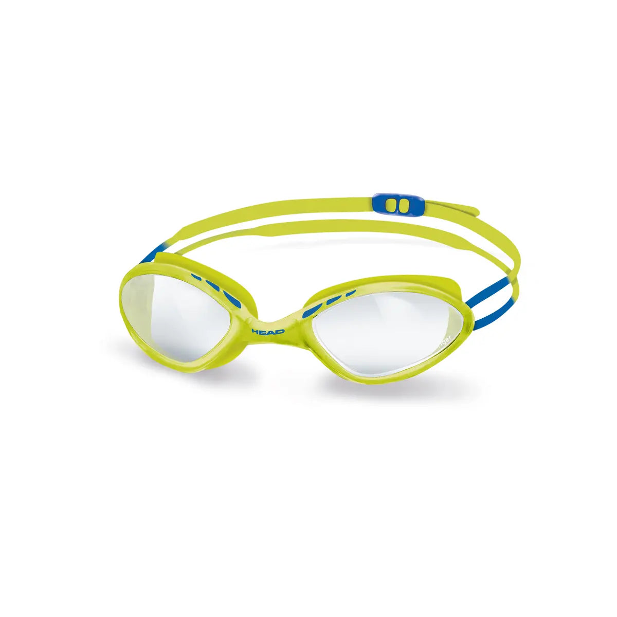 HEAD Tiger Race Mid swim goggles with blue frame, clear lenses and blue split strap