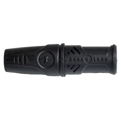 Aqua Lung hose protector in black, a tapered moulded sleeve with the Aqualung logo on the side