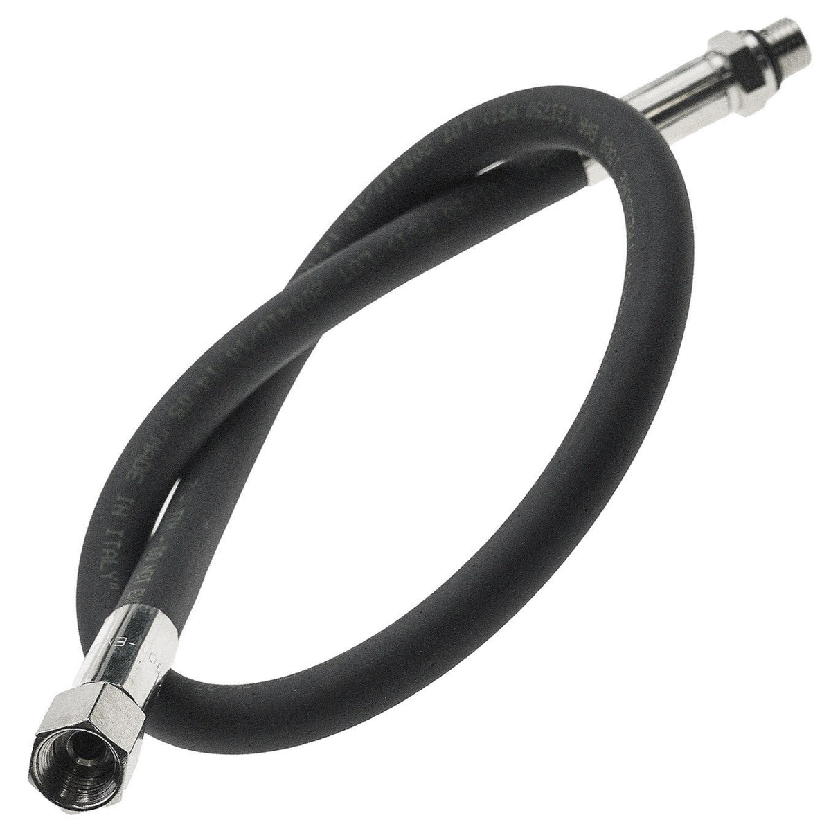 Black rubber high pressure hose with chrome fittings