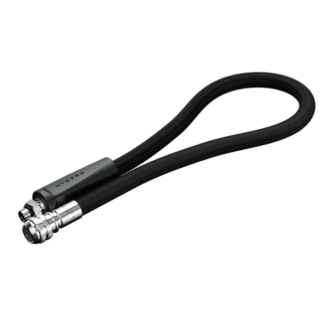 Hydpro Bright Tek LP Inflator Hose in black braid, coiled with both fittings