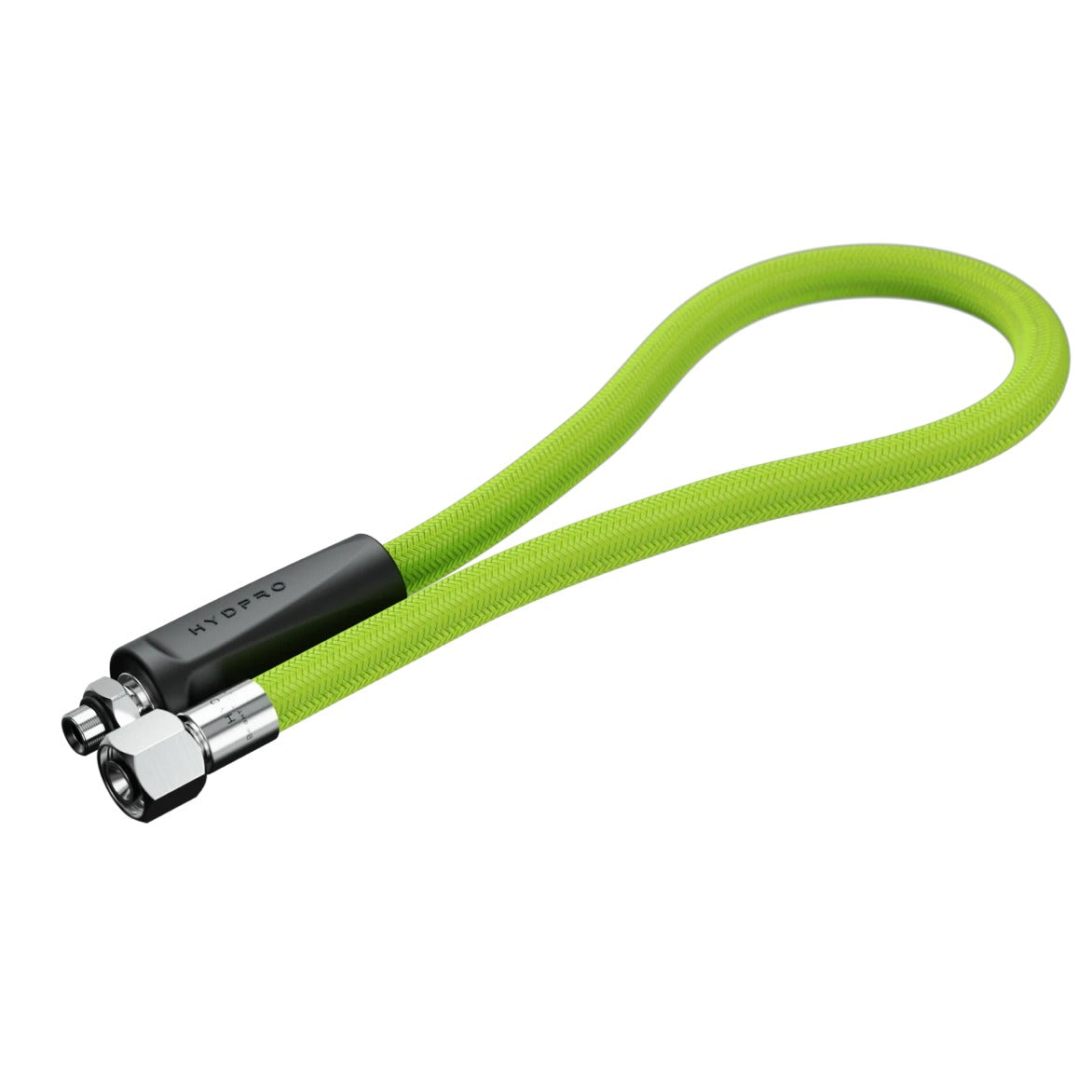 Hydpro Bright Tek LP Regulator Hose in black braid, coiled with both fittings