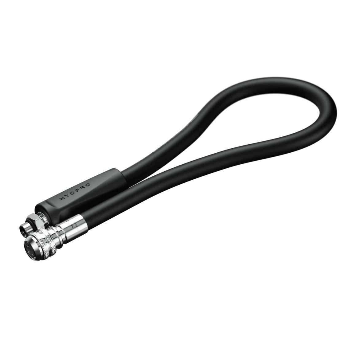 Hydpro Classic LP Inflator Hose in black, coiled to show both end fittings
