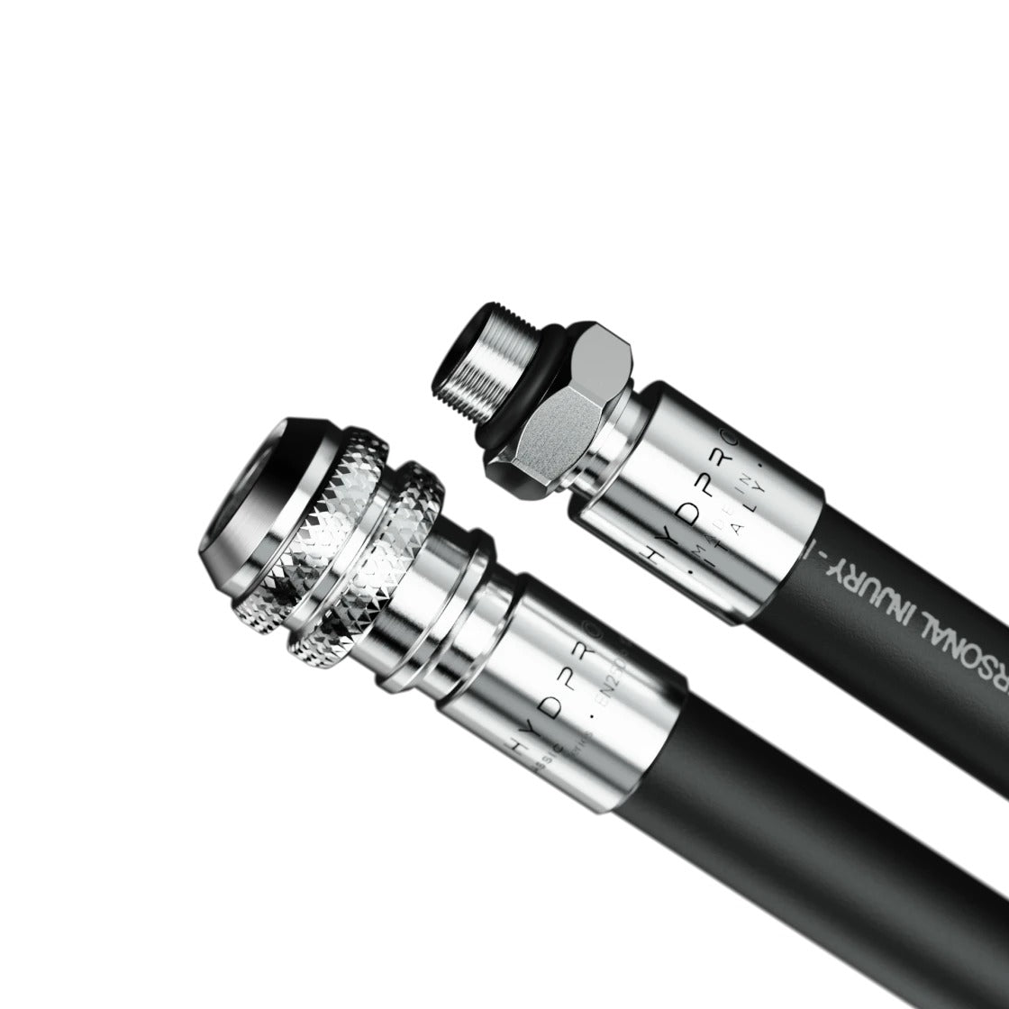 Hydpro Classic LP Inflator Hose in black, coiled to show both end fittings