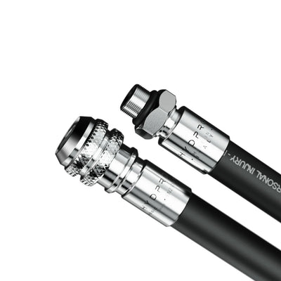 Close-up of the Hydpro Classic inflator hose quick-disconnect coupling and 3/8 inch UNF fitting