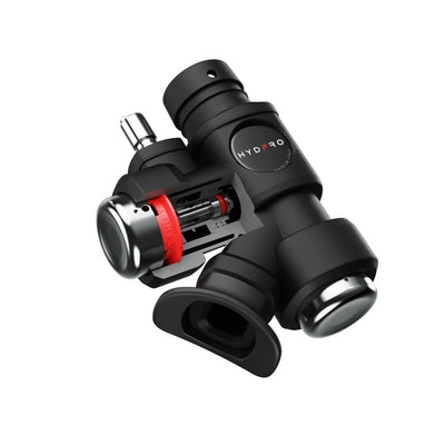 Cutaway of the Hydpro Q01 Code inflator showing the piston and Q-Boost mechanism