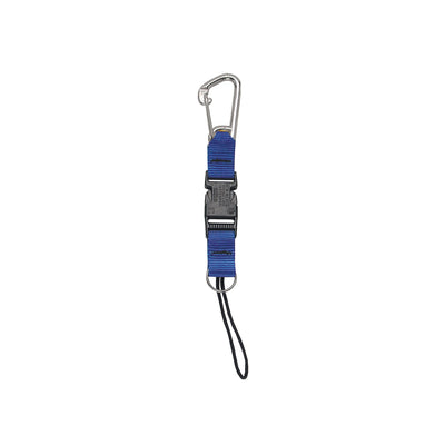Innovative Scuba Concepts split ring quick-release lanyard in blue webbing with a carabiner clip