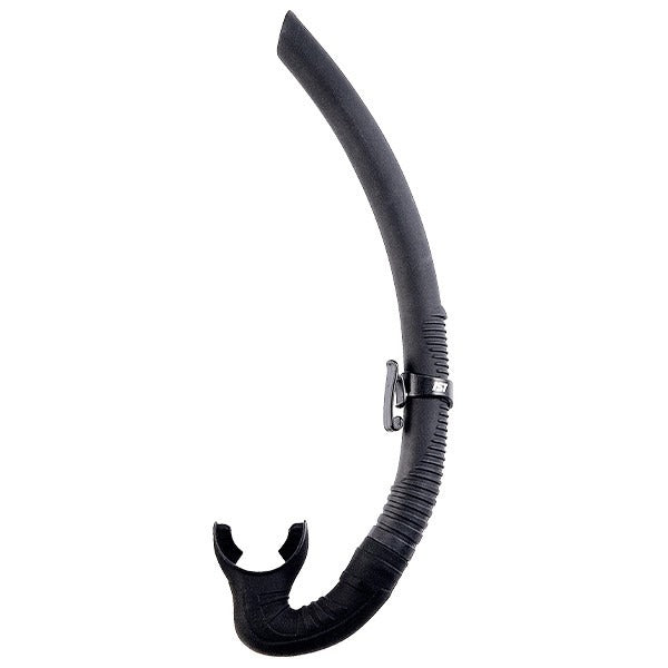 IST apnea snorkel in black with its snorkel holder