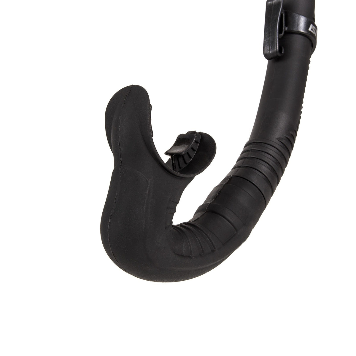 IST apnea snorkel in black with its snorkel holder