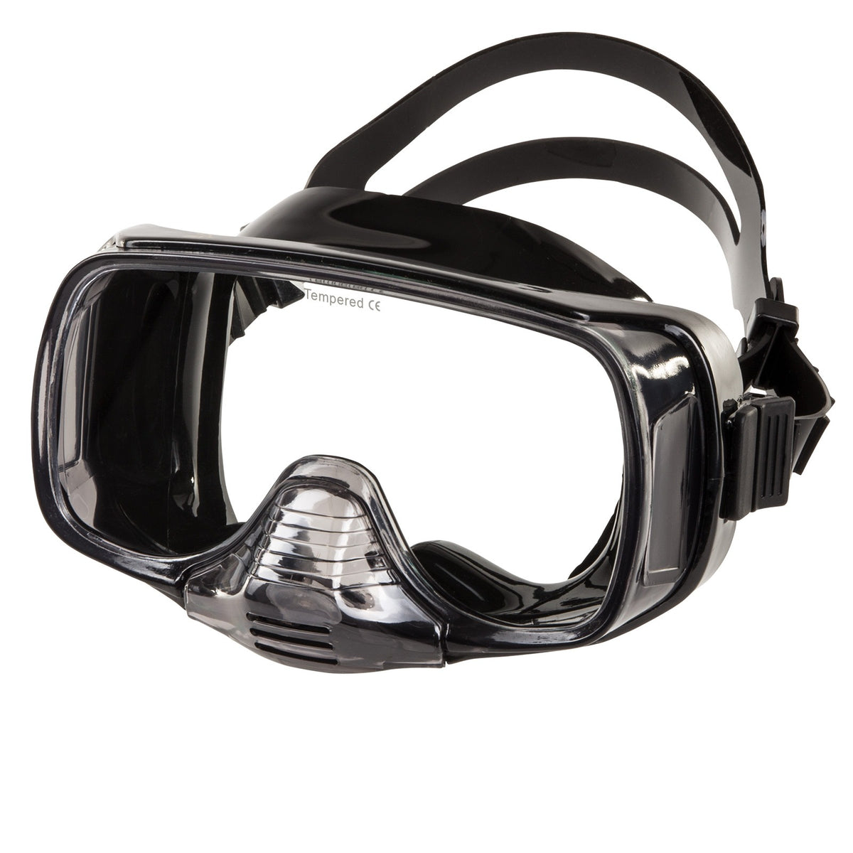 IST Imperial mask with purge in black, angled view of the panoramic lens