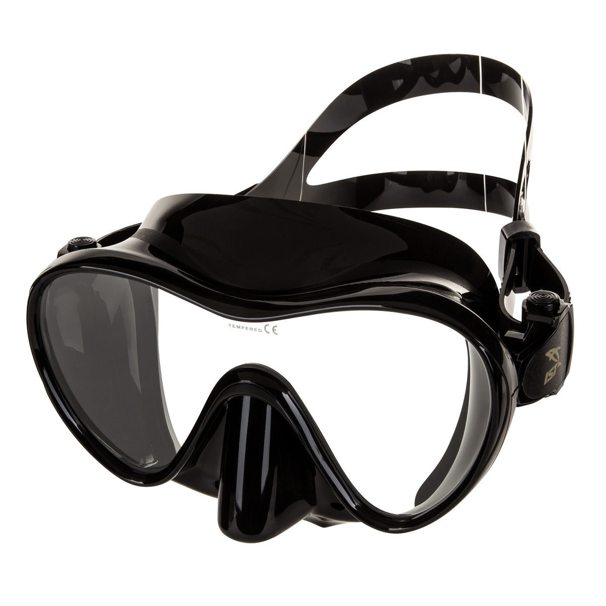 IST Pi frameless single lens mask in black silicone, angled view