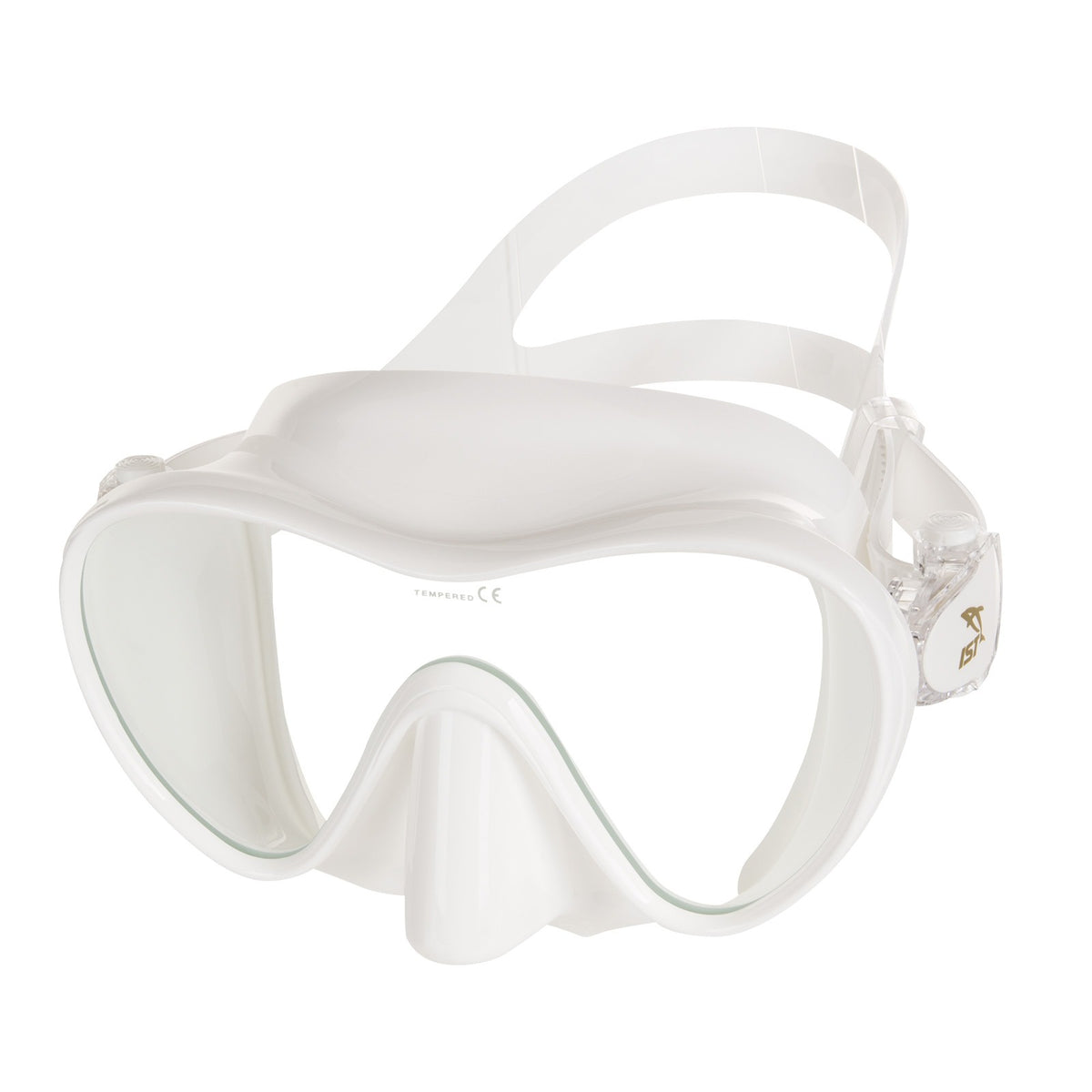 IST Pi frameless single lens mask in black silicone, angled view