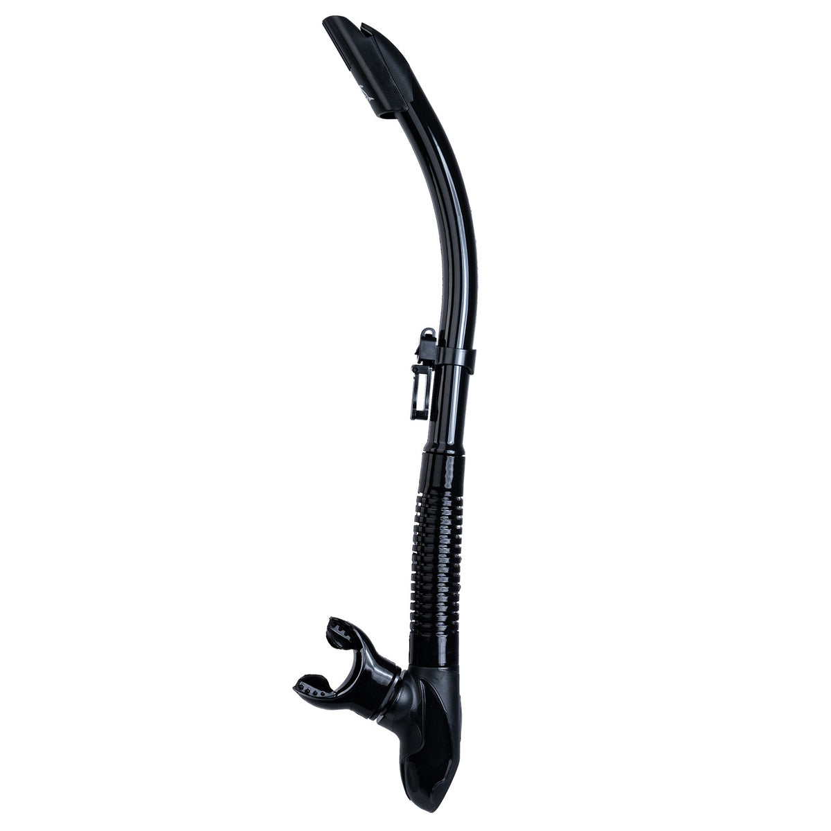 IST splash guard snorkel in black with purge valve and swivel mouthpiece