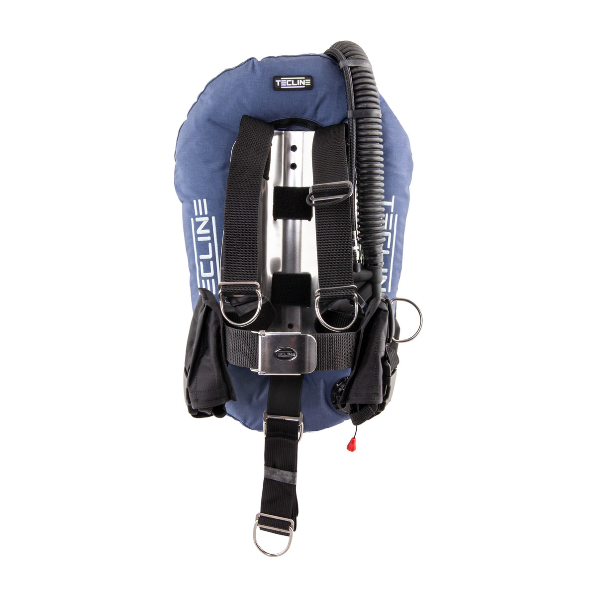 Tecline Donut 10 Junior DIR set shown with a blue wing and adjustable DIR harness