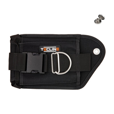 Tecline left double weight pocket with buckle and D-ring, fixing screw beside it