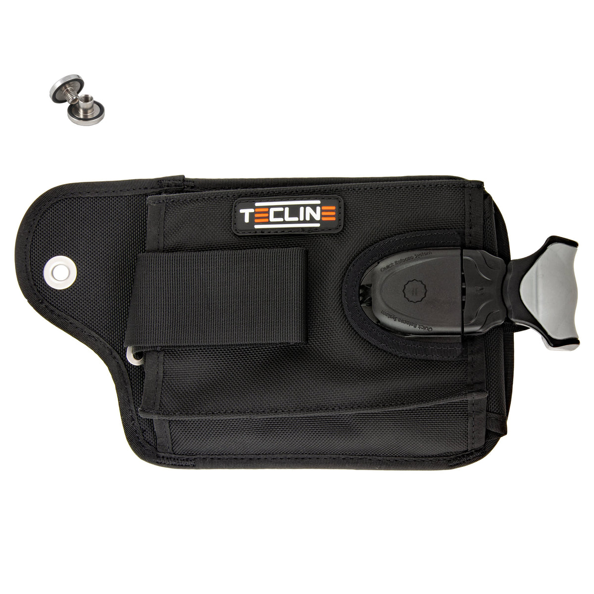 Tecline left QR weight pocket with quick-release handle and D-ring