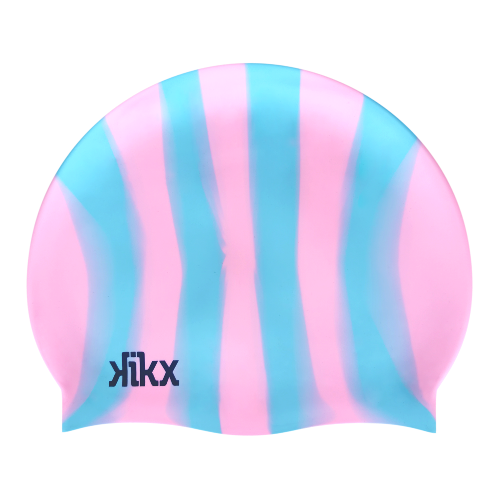 Kikx multi-colour silicone swim cap, Lavender and Aquamarine Stripes