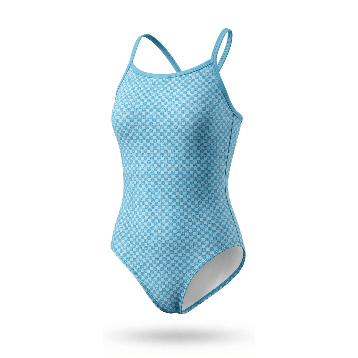 Kikx thin strap swimsuit in aegean infinity with teal straps