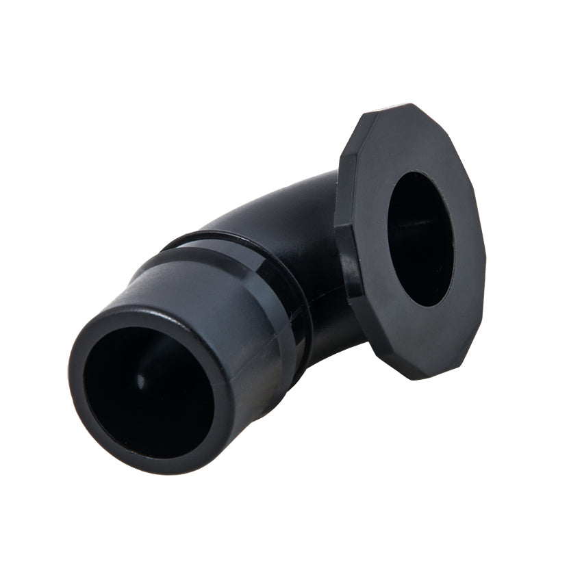 Tecline black inflator elbow for a wing, side view