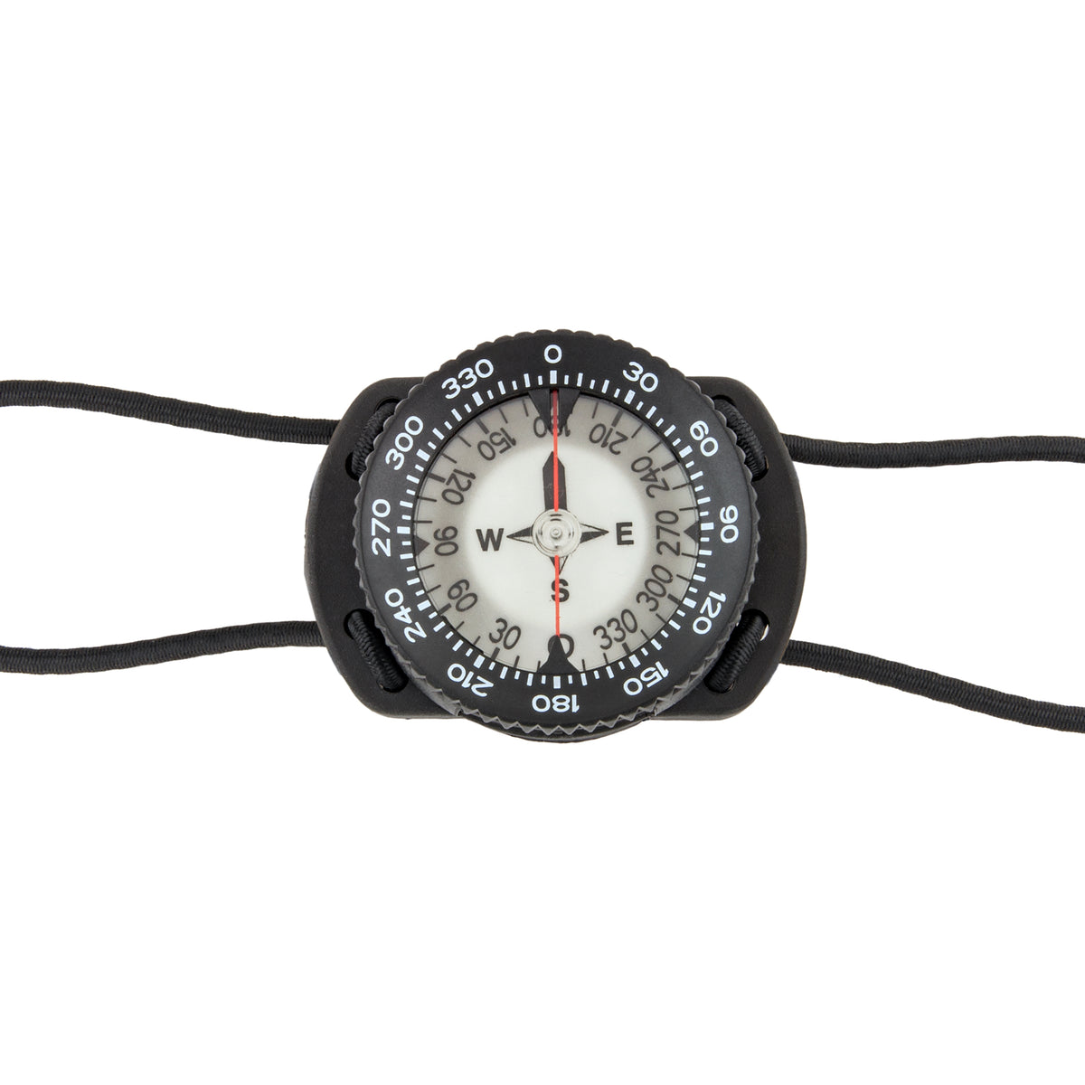 Tecline X7 compass on elastomeric bungee mount, top view