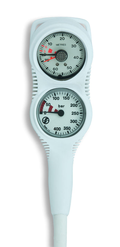 Scubatech Mini Combo IIG console in white with pressure and depth gauges