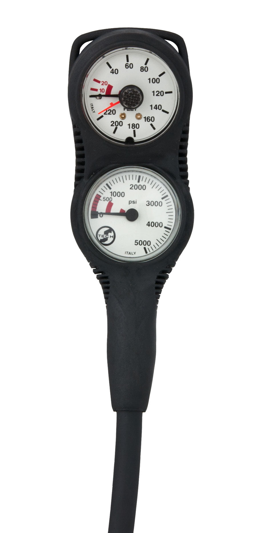 Scubatech Mini Combo IIG console in white with pressure and depth gauges