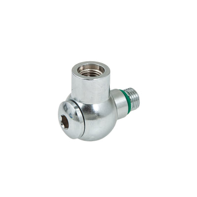 Tecline 90 degree LP swivel adaptor for a first stage port, chrome with green O-ring