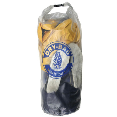 Clear Lalizas PVC dry bag packed with a jacket and deck shoes