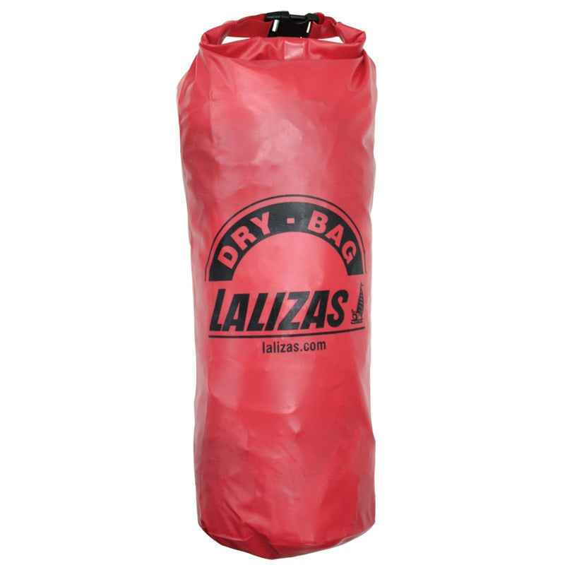 Lalizas PVC roll-top dry bags in red and clear with buckle closures
