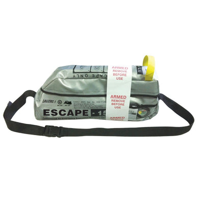 Lalizas ESCAPE-15 emergency escape breathing device in its silver carry bag
