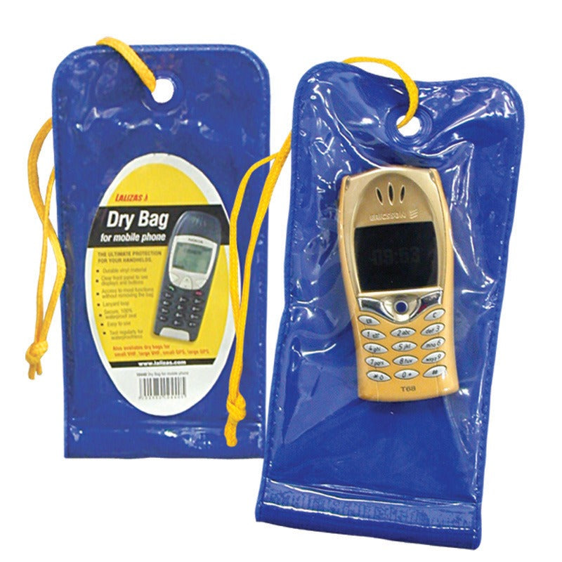Lalizas dry bag for mobile phone in blue vinyl with clear window and lanyard