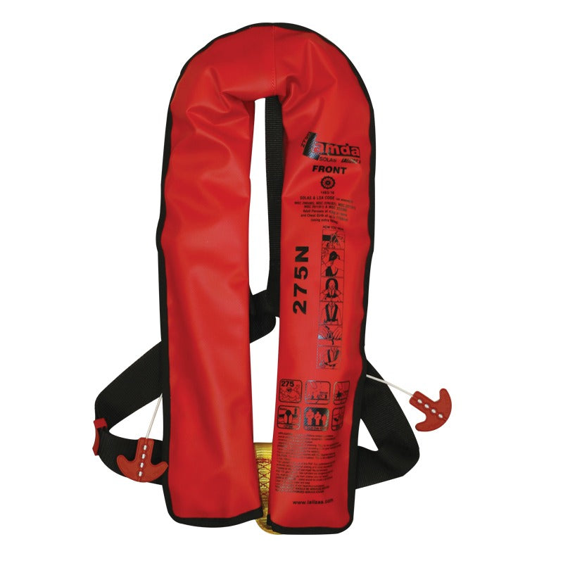 Lalizas Lamda 275N SOLAS automatic inflatable lifejacket in red, front view
