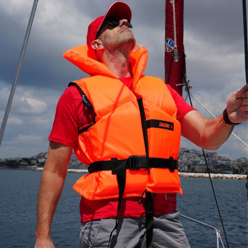 Lalizas Lifejacket 100N in fluo orange with foam head collar, waist strap and crotch strap