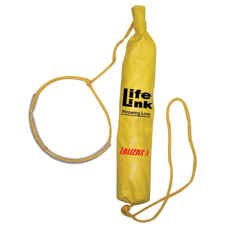 Lalizas LifeLink throwing line in a yellow bag with floating rope and hand loop