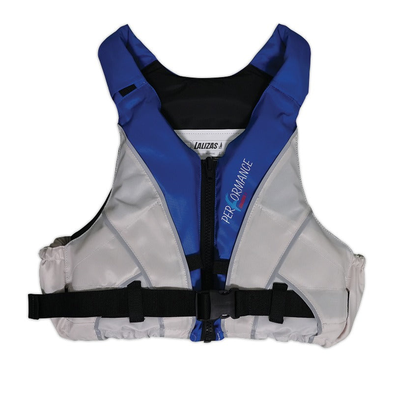 Lalizas Performance 50N buoyancy aid in navy blue and light grey, front view