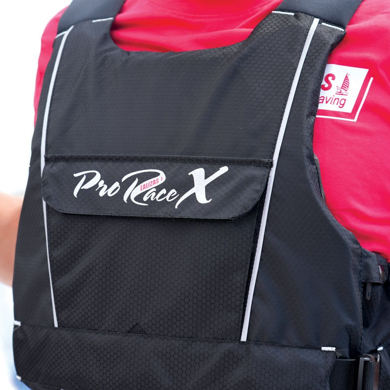 Lalizas Pro Race X 50N buoyancy aid in black, front view with crotch strap