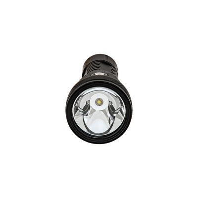 Tecline T2 dive light head-on, showing the reflector