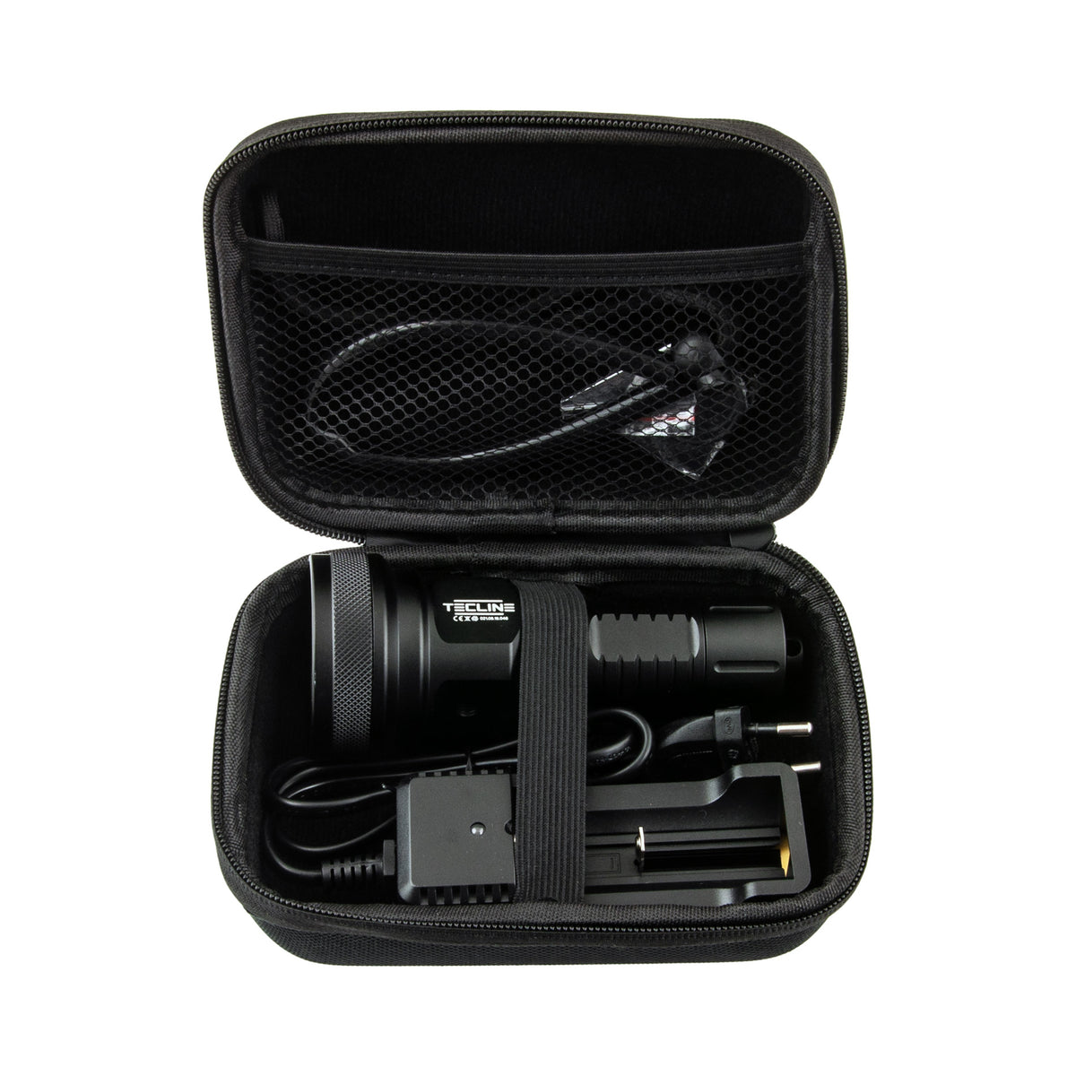 Tecline T2 kit in its zipped hard case with charger and lanyard