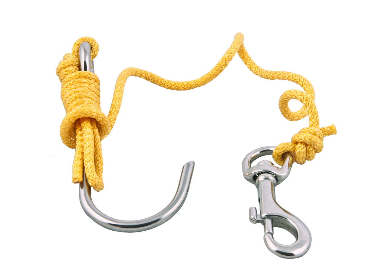 Scubatech reef hook with yellow line and bolt snap