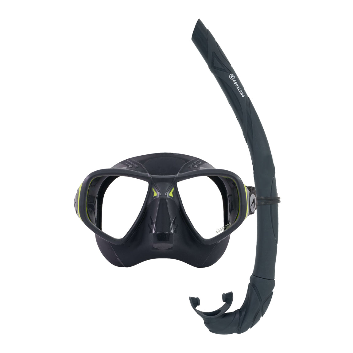 Component montage on white: Micromask X mask in asphalt and Wrap snorkel in grey.