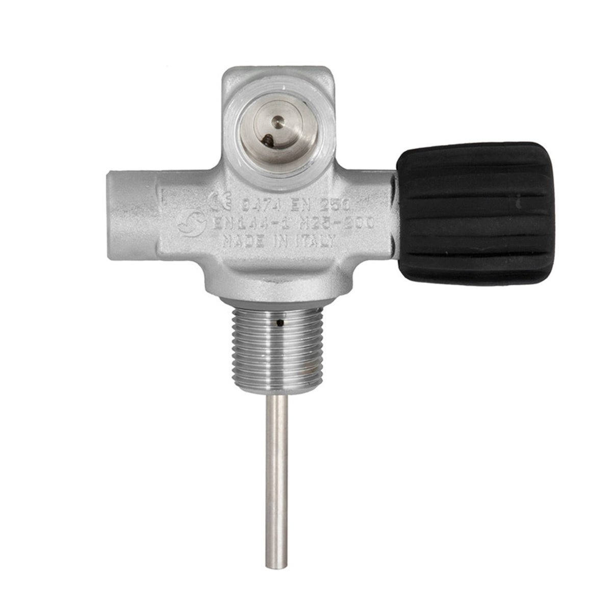 Left valve of the Tecline 232 bar complete manifold, black handwheel and dip tube