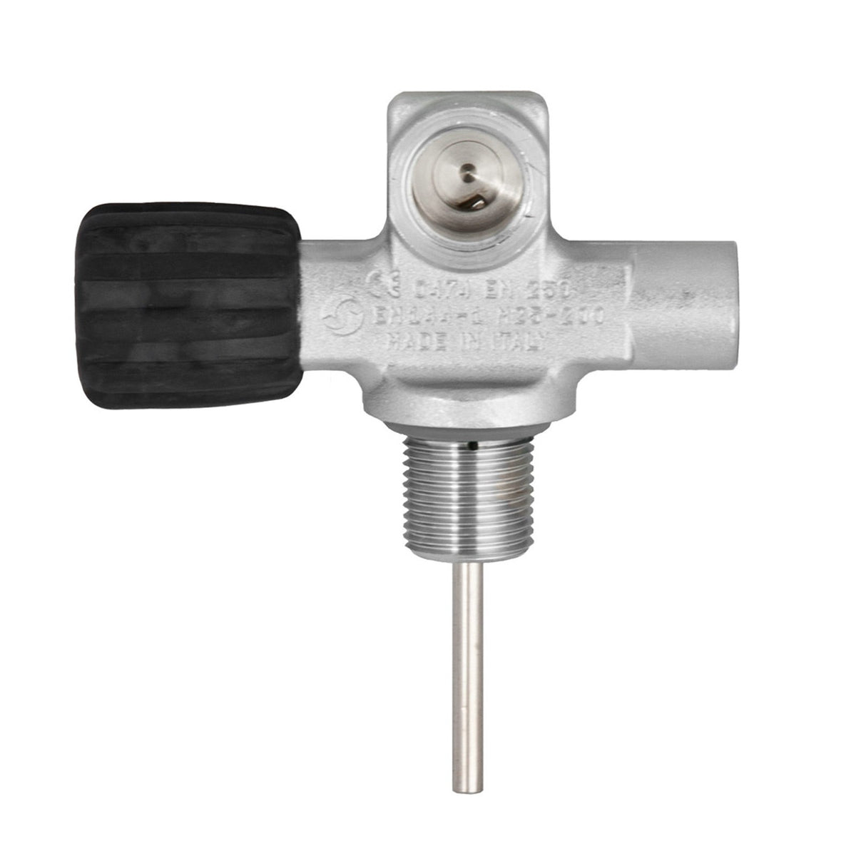 Left valve of the Tecline 232 bar complete manifold, black handwheel and dip tube