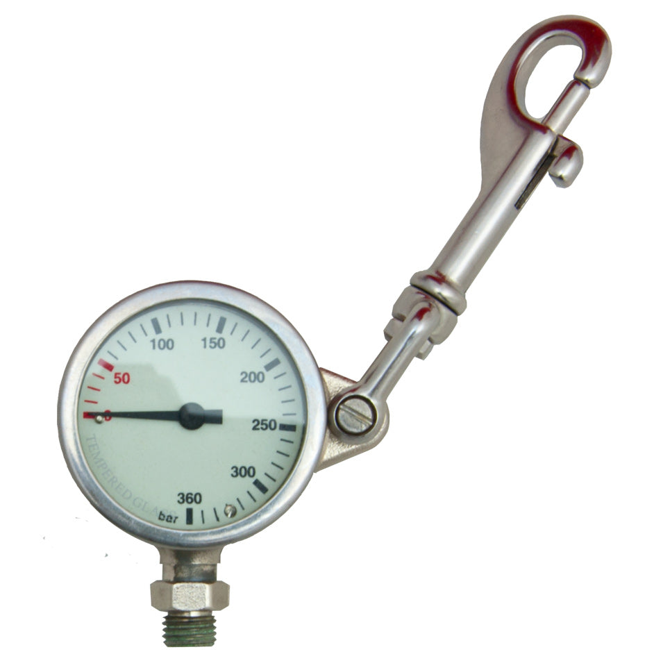 Scubatech 52 mm 360 bar pressure gauge head with stainless swivel bolt snap